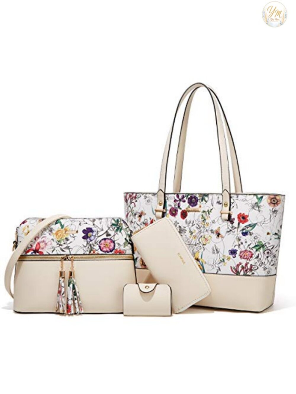 Faux Leather Top Handle Satchel Handbag Tote Set with Shoulder Strap